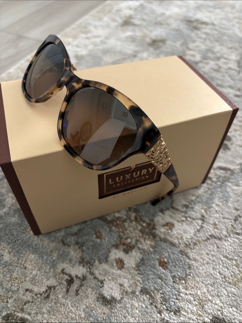 Maui Jim Monstera Honey Havana Cat-Eye Sunglasses with Gold Temple Detail